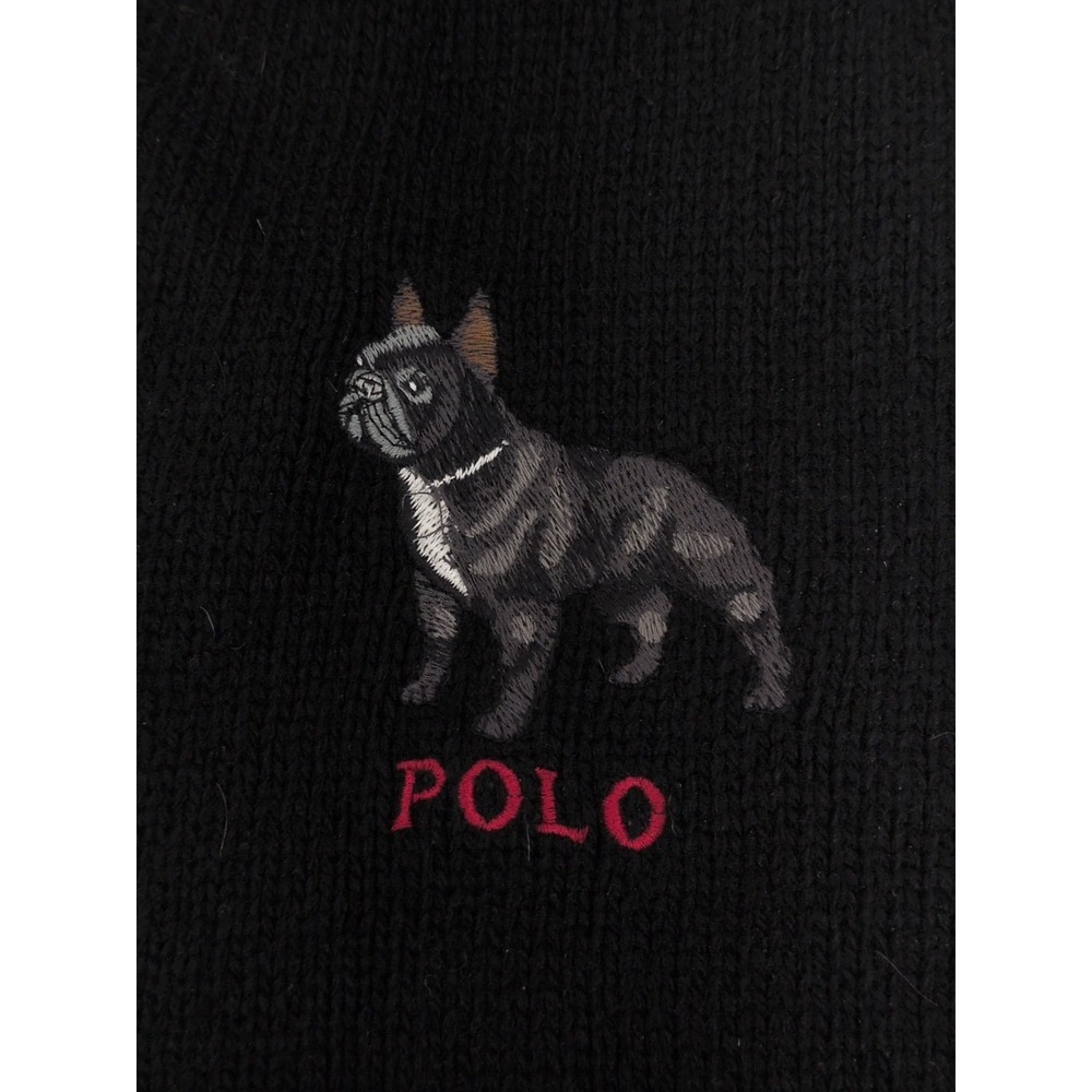 Polo Ralph Lauren French Bulldog Scarf Black 72" X 7" Winter Bull Dog Wool Blend
